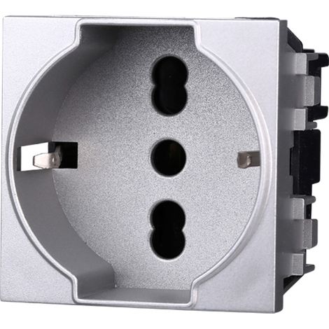 Ettroit Serie Space Presa Bivalente Bipasso Schuko16A Silver Tech Compatibile Bticino Living LG2102 (1/4)