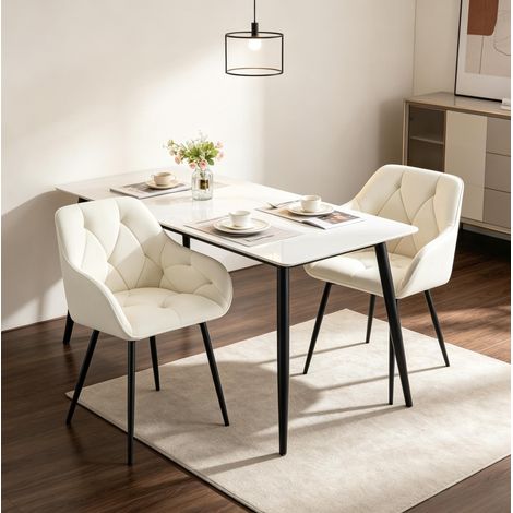 Juego de 2 sillas de comedor acolchadas, respaldo ergonómico, reposabrazos curvos, metal y terciopelo crema (1/5)