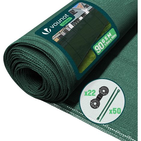 Vounot – Brise vue occultant HDPE 90g/m² 1.5x10m – Taux d’occultation 75% – Accessoires de fixation inclus – Pour jardin et terrasse