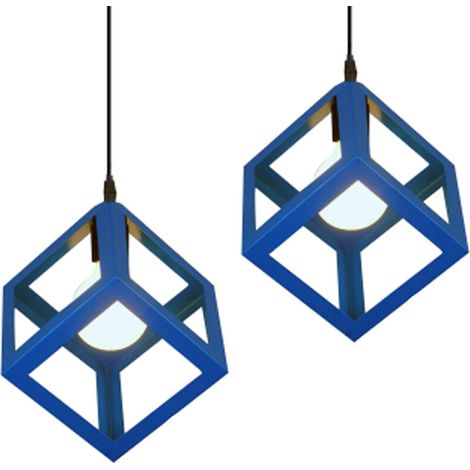 Lot de 2 Suspension Luminaire Moderne Lustre Forme Cube Lampe de Plafon de Style Géométrique en Métal E27 Plafonnier pour Chambre Salon Restaurant - 16CM, Bleu BLOW (1/5)
