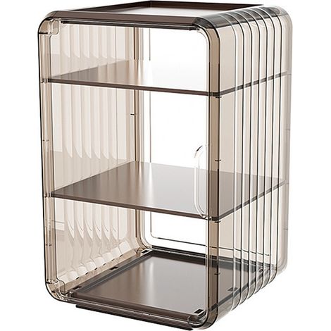 Organisateur de bouteilles d'eau en acrylique robuste, anti-poussière et facile à nettoyer. Grand modèle à 3 niveaux, marron, idéal pour un placard ou un bureau. (1/5)