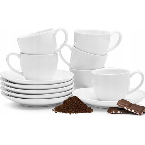 JUEGO DE 6 TAZAS DE 70 ml CON PLATILLOS DE PORCELANA PARA CAFÉ ESPRESSO (1/5)