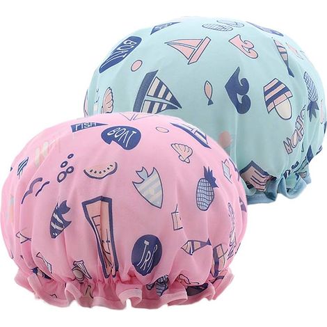 2 bonnets de douche imperméables double couche pour femmes (poisson)