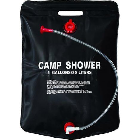 Douche de camping portable solaire chauffée 5 gallons/20 litres - Noire (1/4)