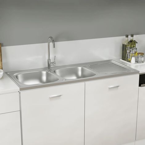 Évier de cuisine à double évier,Évier 2 Bacs,Vasque pour cuisine argenté 1200x500x155 mm inox MEMV778269