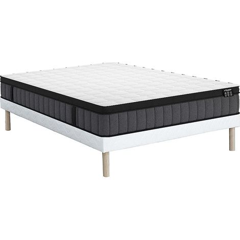Ensemble 140 x 190 cm sommier tapissier + matelas hybride ressorts ensachés 7 zones et gel à mémoire de forme ép.25cm - TOLCA de YSMÉE