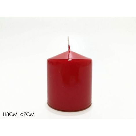 Candela a cilindro addobbi decorazioni di natale per casa tavola rossa in cera 7x8 cm (1/4)
