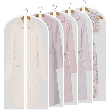 Housses de Vêtements, 5 Pcs Housse pour Couvrir Vêtements,Sac de Vêtement, Protection Transparentes Anti-poussière Imperméables avec Zip pour Chemise/Costume/Manteaux (60cm×140cm) (1/5)