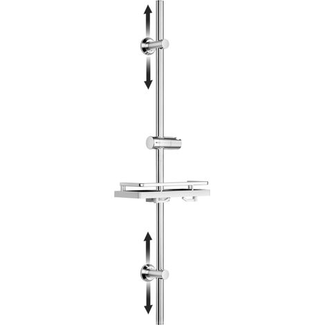 Barre de douche en acier inoxydable avec support de douchette et fixations murales réglable compatible trous existants, colonne de douche 100 cm avec étagère chromé (1/5)