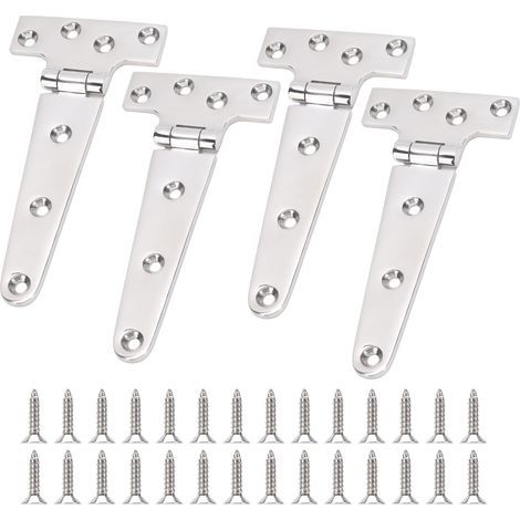 Lot de 4 charnières noires en T de 108 mm,acier inoxydable 316, charnières en T idéales pour une utilisation extérieure (1/5)