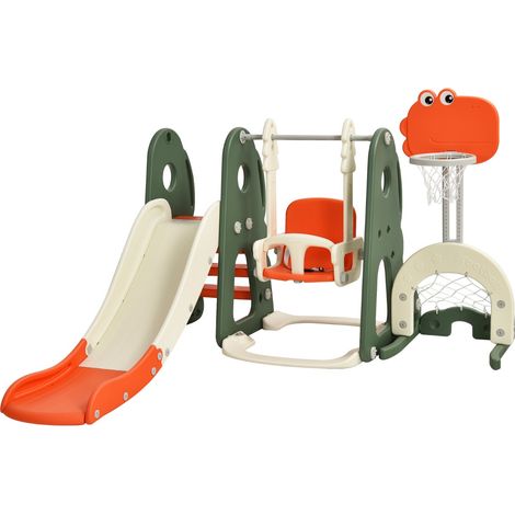 Set 6 in 1 scivolo con canestro per bambini per interni, Set giochi con altalena e porta da calcio Arancione (1/4)