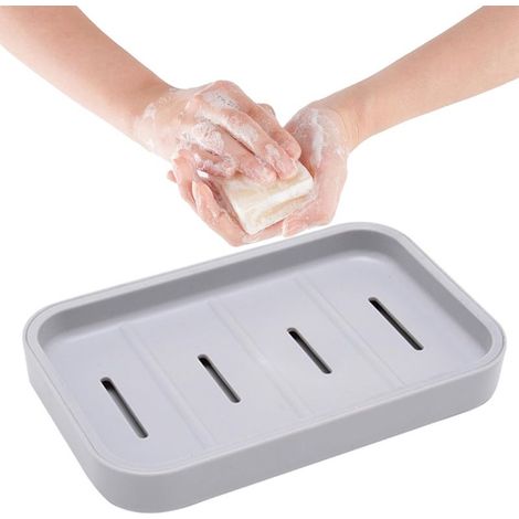 1Pcs Porte Savon Double Couche, Porte Savons Plastique étanche, économiseur de Savon pour la Douche, Égouttez et Gardez au Sec, pour Baignoire, Évier de Cuisine (Gris) (1/5)