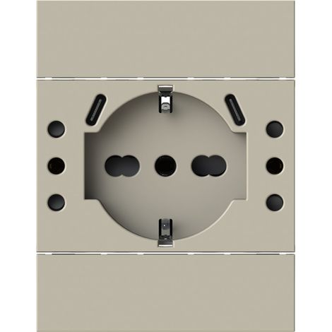 Modulo presa schuko, 2 prese 10A e 2 prese USB 3.1 tipo C, 5Vdc 3A, serie U, sabbia, compatibile con serie BTicino Living Now - 4Box USBP503 4BUSBP503.KM (1/5)