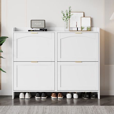 Meuble à Chaussures 4 Compartiments Rabat-Étagère Autoportante-Design Moderne-Coloris Blanc-L110cm (1/5)