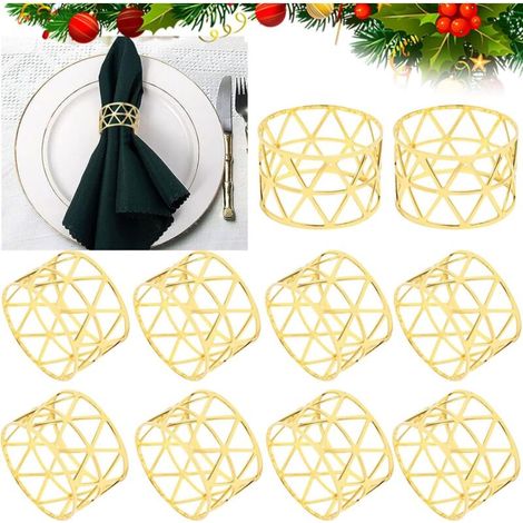 Bardusch-10 pièces ronds de serviette dorés en métal, pour décoration de table à Noël, mariage, anniversaire ou banquet (1/5)