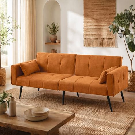 Divano letto futon pieghevole in tessuto arancione 175 x 71 x 71 cm con piedini in metallo, OKWISH (1/5)