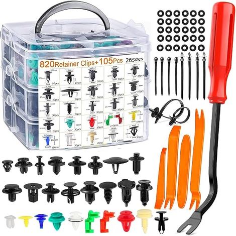 Rivet Clips Plastique Universelles avec Outils de Démontage et Boîtier de Rangement Clips de Fixation pour Pare-chocs Portes Ailes et Carrosserie (1/5)