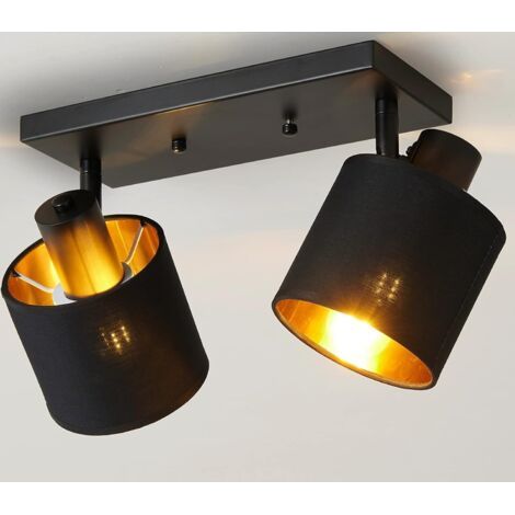 ZOLGINAH Plafonnier Lampe Salon 2 Spots Luminaire Plafonnier E27 Socket 40w Max RéGlable Lampe Plafond avec Abat-Jour en Or Noir pour Chambre Garage IntéRieur (1/5)