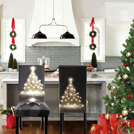 2 housses de chaise Noël polyester gris doré (1/4)