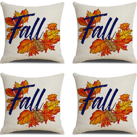 Housse de coussin en coton et lin à motif feuilles d'érable pour une décoration automnale, idéale pour le canapé (1/4)