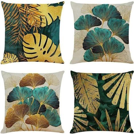 Decorative cushion covers - Set of 4 - 45x45 cm - Teal and Gold - Contemporary Design (1/5)