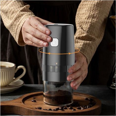 Moulin à café électrique portable, petit moulin à épices conique automatique en céramique, moulin à grains de café lent avec rég (1/5)