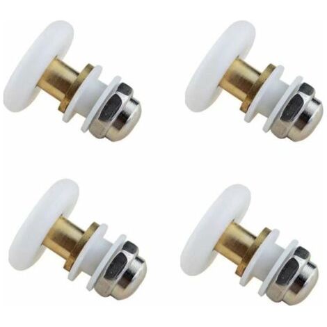 Poulie excentrique blanche (lot de 4, 25 mm) pour portes de douche coulissantes, remplaçant les roulettes de porte en verre. (1/4)