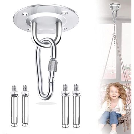 SABIR Crochet Plafond Suspension Utilisation 304 Acier Inoxydable Capacité de Charge de 500 Kg Fixation pour Fauteuil Suspendu dans Poutre pour Balançoire Hamac Sac de Frappe Yoga (Argent) (1/5)