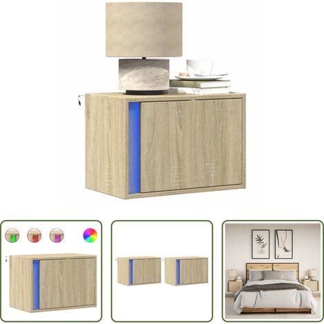 LED-Beleuchtung - Wand-Nachttische mit LED-Leuchten 2 Stk. Sonoma-Eiche (1/5)
