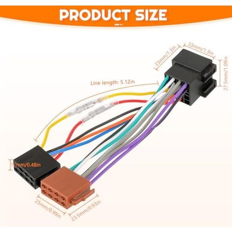 Cable adaptateur autoradio ISO, Adaptateur de Faisceau 16 Broches, Cable adaptateur radio de voiture avec fiche ISO femelle (1/4)