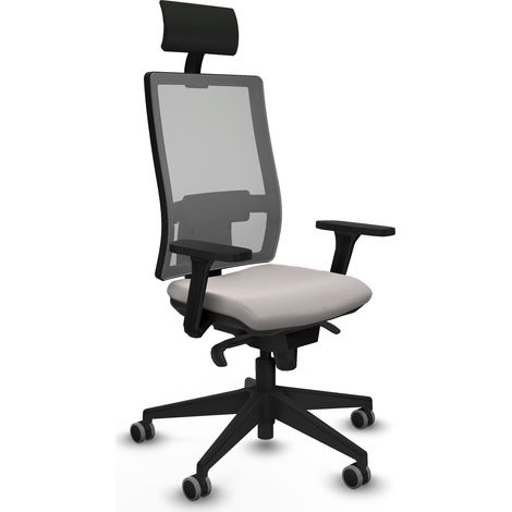 Horna sincro malla gris similpiel blanco brazos 3D base piramidal cabecero fijo ruedas 65mm engomadas (1/5)
