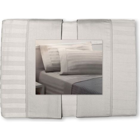 Completo Lenzuola Matrimoniali Cotone Grigio Chiaro Levante, Set Lenzuola Letto Matrimoniale, Raso Puro Cotone Rigato