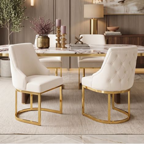Lot de 4 chaises de salle à manger 59x55x89 cm en velours beige, moderne, pour salon FloraGrace (1/5)