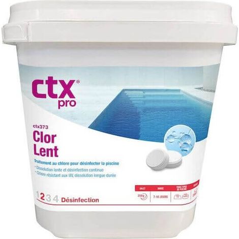 Chlore lent galet 250 g – Désinfectant chloré de piscine – Action prolongée – Haute concentration de chlore actif 90% – 5 kg – CTX
