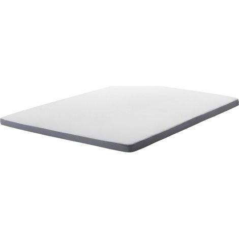 Mattress Topper White with Grey Fabric EU Double Size 140 x 200 cm 6 cm Depth SLUMBER