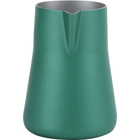 Pichet à lait en acier inoxydable pour mousser le lait, idéal pour le café au lait et le latte art à la maison (vert, 350 ml). (1/5)