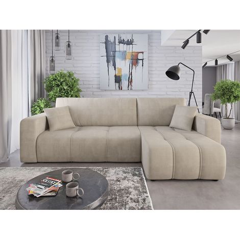 Ecksofa mit Schlaffunktion Sofa DAGNY in Stoff Cosmic Beige Ottomane Rechts