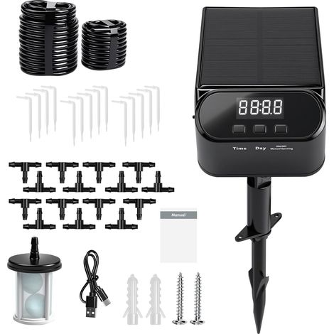 Kits D'arrosage Automatiques Goutte à Goutte énergie Solaire,Système Arrosage Automatique Solaire avec 15m Tuyau,pour Jardin et Balcon Plantes (1/5)