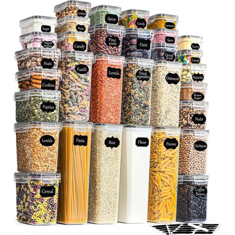 Boite de Rangement Cuisine Lot de 32, Bocaux Hermetiques Alimentaires en Plastique Scellée avec Couvercle, Pour Stocker les Cereales, Pâtes, Farine, Nourriture pour Animaux de Compagnie (1/5)
