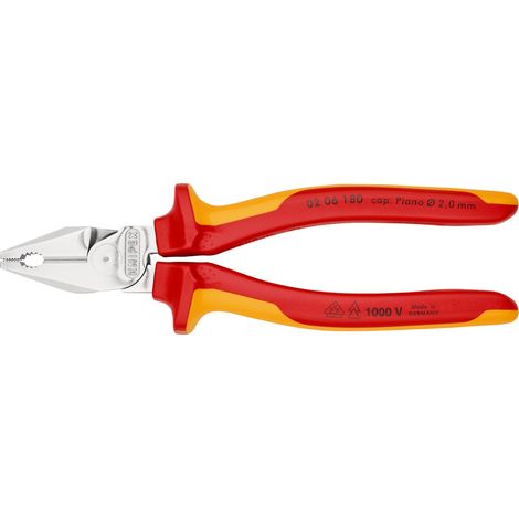 KNIPEX 02 06 180 SB High Leverage Combination Pliers insulated with multi-component grips, VDE-tested chrome-plated 180 mm