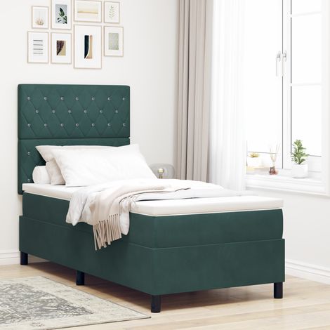 Box Spring Bed with Mattress Dark Green 100 x 200 cm Velvet vidaXL (1/5)