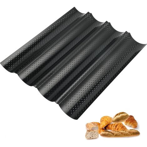 JSSEVN - Non-stick oven baguette pan for 4 baguettes, carbon steel bread pans, baguette tray 38x32.5 cm, oven baguette pan (1/5)
