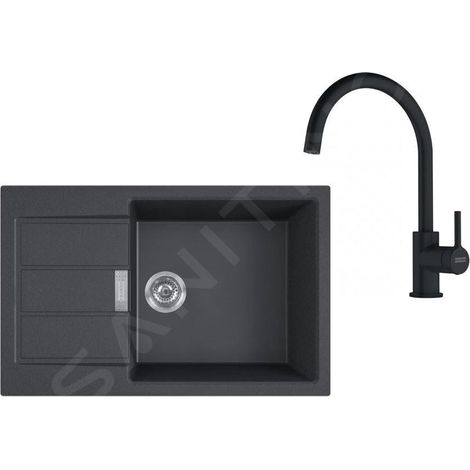 Franke - Set de cuisine T124Č, évier en tectonite S2D 611-78 XL et robinet FP 6018.901, noir / noir mat 143.0687.357 (1/4)