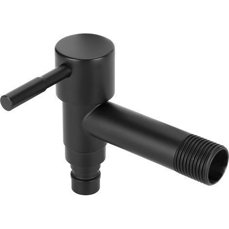 Schwarzer Edelstahl-Waschmaschinenhahn G1/2" kurze Ausführung - Kaltwasser-Spültischhahn für Waschmaschine (1/5)