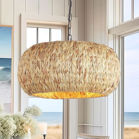 Lustre Salon,45Cm 5-Lumières Seagrass Weaving Suspension Luminaire Tissé à La Main Cuisine lampe Ferme E27 Luminaires Intérieur Pour Chambre Salon Salle à Manger (1/5)