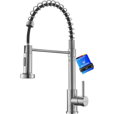 Rubinetto da cucina con doccetta estraibile a 360°, miscelatore per lavello ad arco alto, 2 modalità di getto, acciaio inox a risparmio idrico, design moderno, M22143A (1/5)