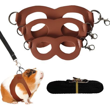 Leather Harness and Retractable Leash for Reptiles and Squirrels, 3 Sizes, Small Animal Walking Accessory, Brown (1/5)