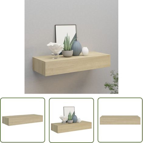 Étagère flottante Étagère à tiroir murale Chêne 60x23,5x10 cm MDF -BV42709 (1/5)