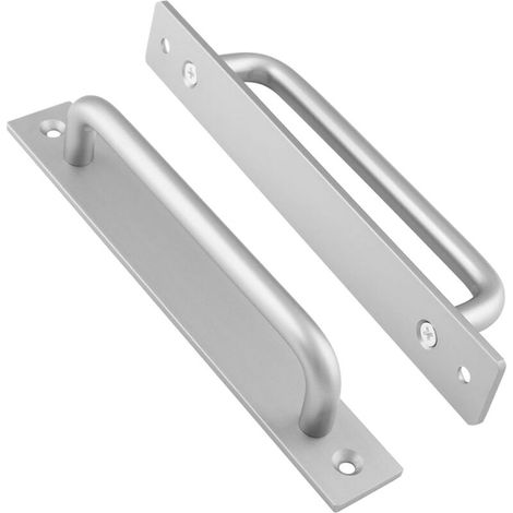 2 Pièces Poignée de Porte de Grange Coulissante,Traction de Poignée de Porte Coulissante avec Plaque Acier Inox pour Portes de Armoire Argent 192mm (1/4)