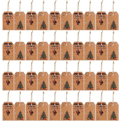 Lot de 2 étiquettes cadeaux de Noël en papier kraft avec ficelles - Fournitures de fête-5X3cm (1/3)